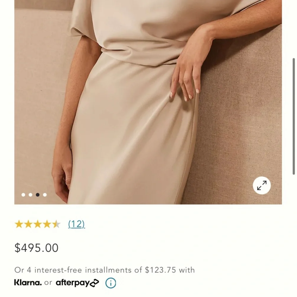 Amsale One Shoulder Satin Dress in champagne - Picture 6 of 13